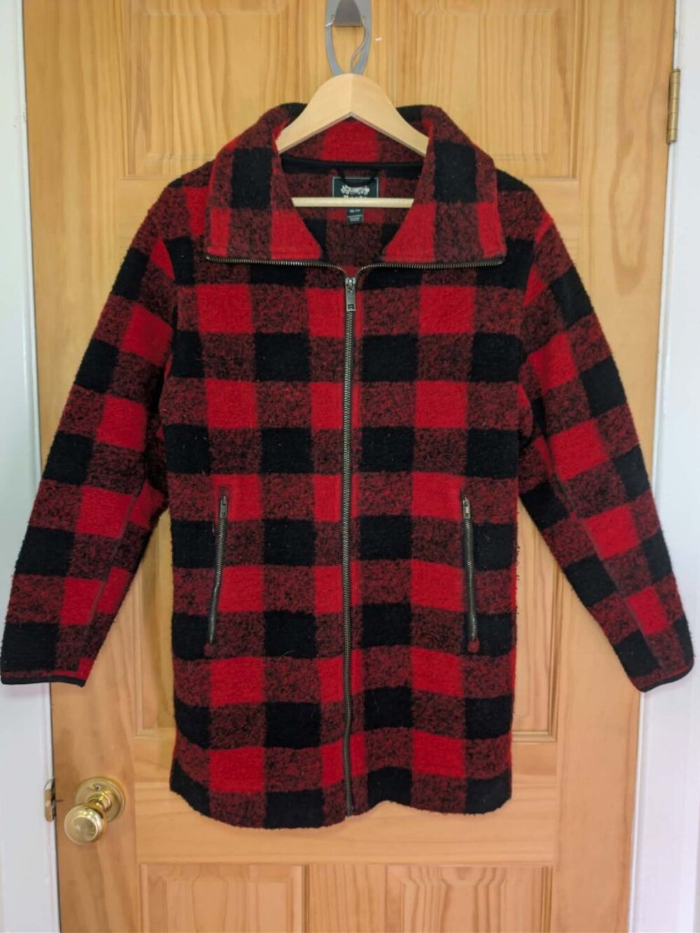Roots Womens Buffalo Plaid Wool Blend Full Zip Jacket Red Black XS